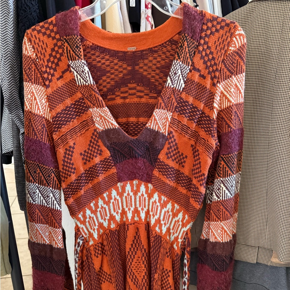 Free People Long Sleeve Dress in Orange and Purple